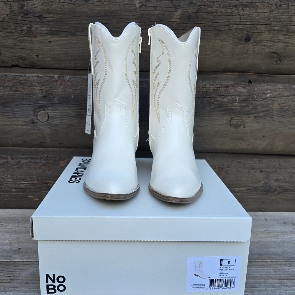 Y2K White Western Cowgirl Deco Stitch Block Heel Boots Women's Size 8M - Picture 6 of 10